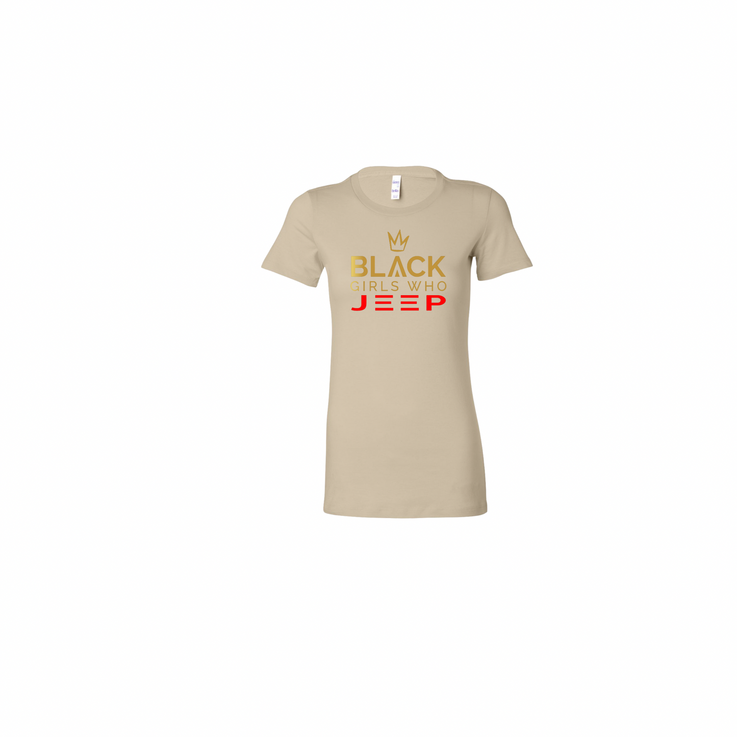 Black Girls Who Jeep Tee - Desert Cream (Gold Crown / Gold Logo / Red JEEP)
