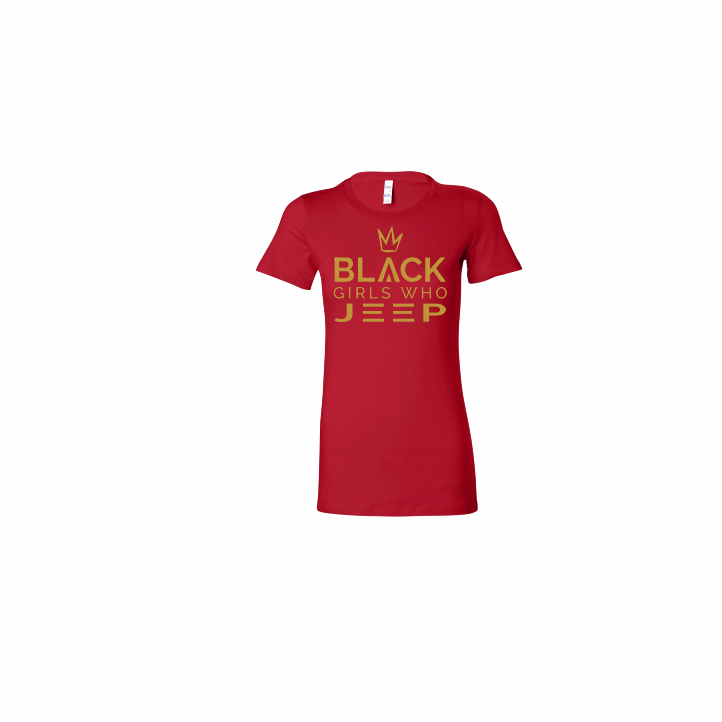 Black Girls Who Jeep Tee - Ruby Red (Gold Crown / Gold Logo / Gold JEEP)