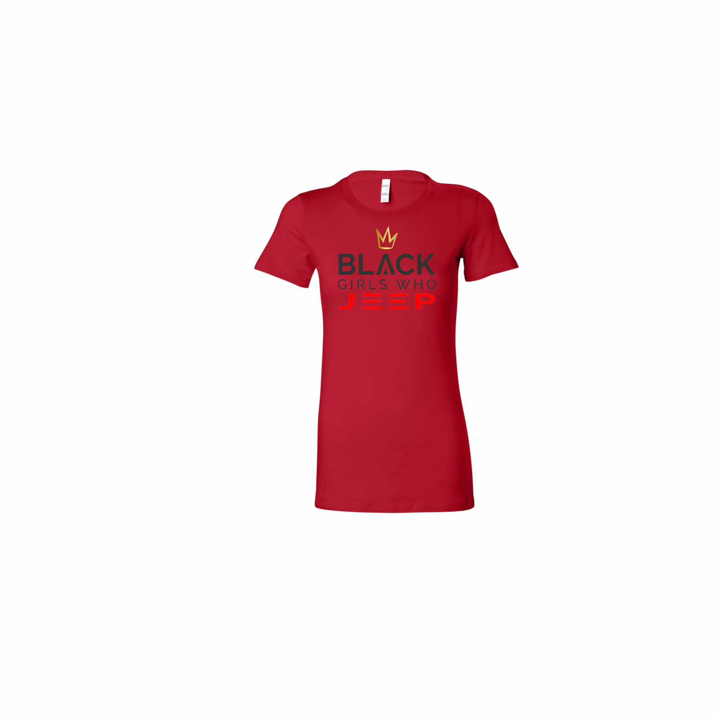 Black Girls Who Jeep Tee - Ruby Red (Gold Crown / Black Logo / Red JEEP)