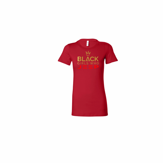 Black Girls Who Jeep Tee - Ruby Red (Gold Crown / Gold Logo / Red JEEP)