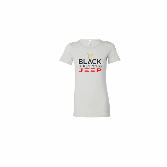 Black Girls Who Jeep Tee - Trail White (Gold Crown / Black Logo / Red JEEP)