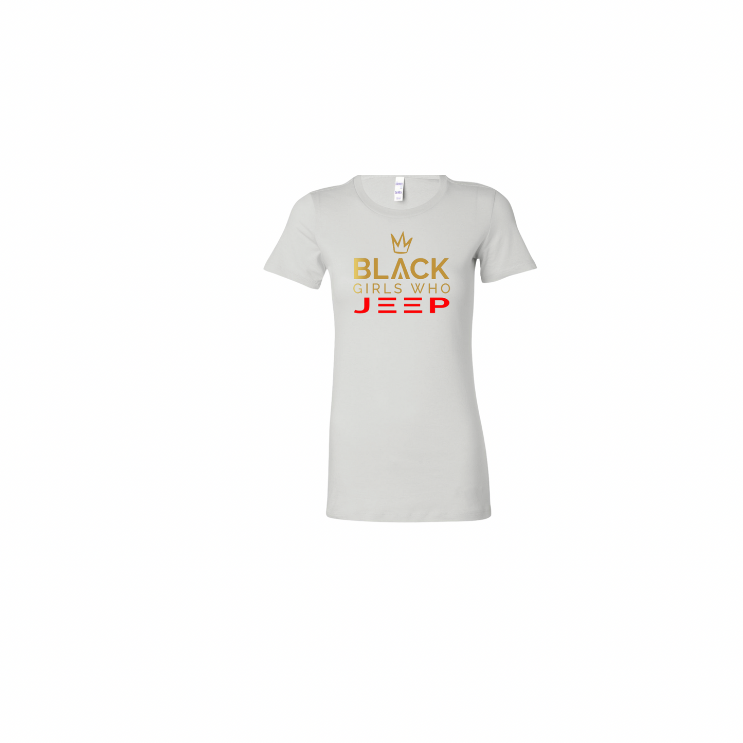 Black Girls Who Jeep Tee - Trail White (Gold Crown / Gold Logo / Red JEEP)