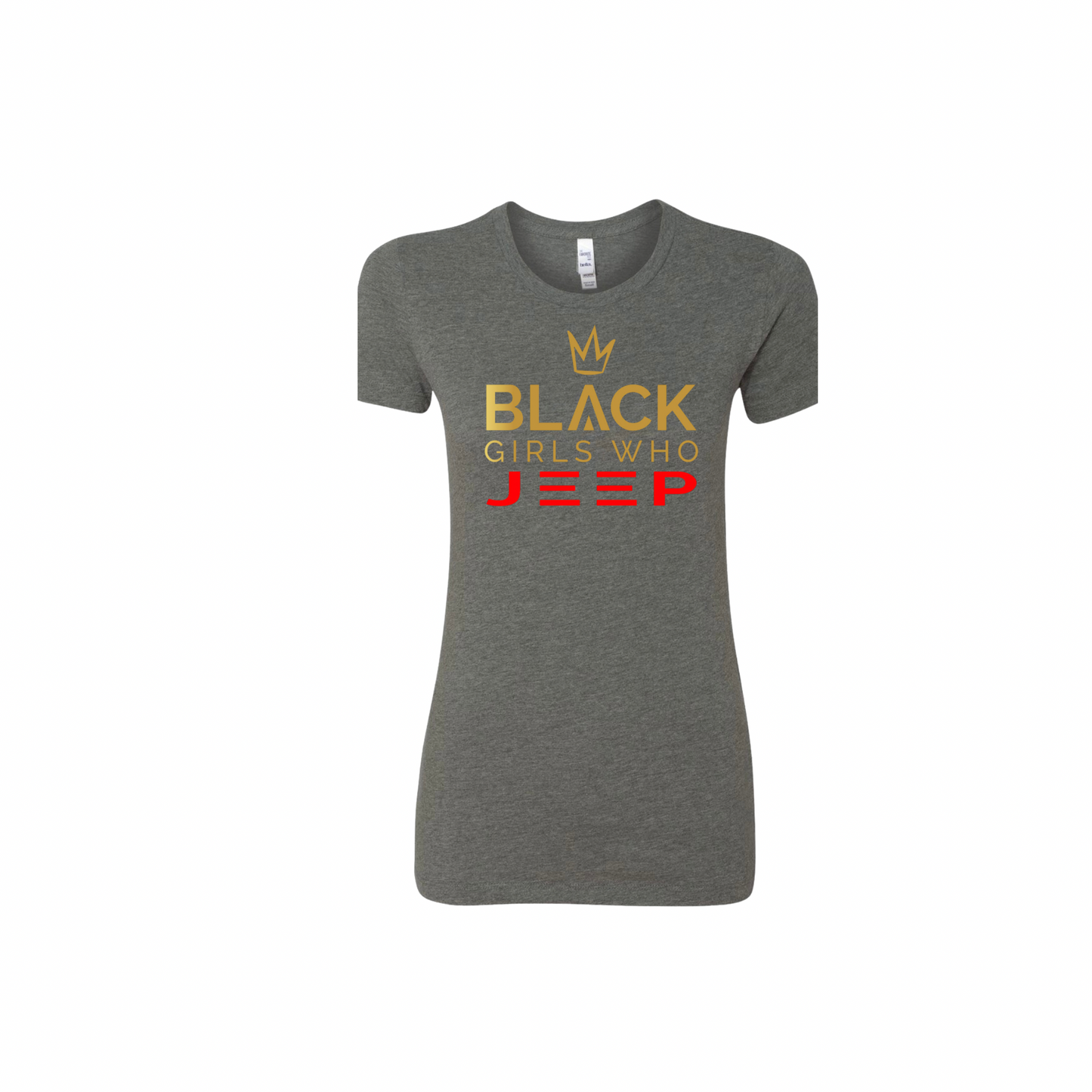 Black Girls Who Jeep Tee - Concrete Gray (Gold Crown / Gold Logo / Red JEEP)