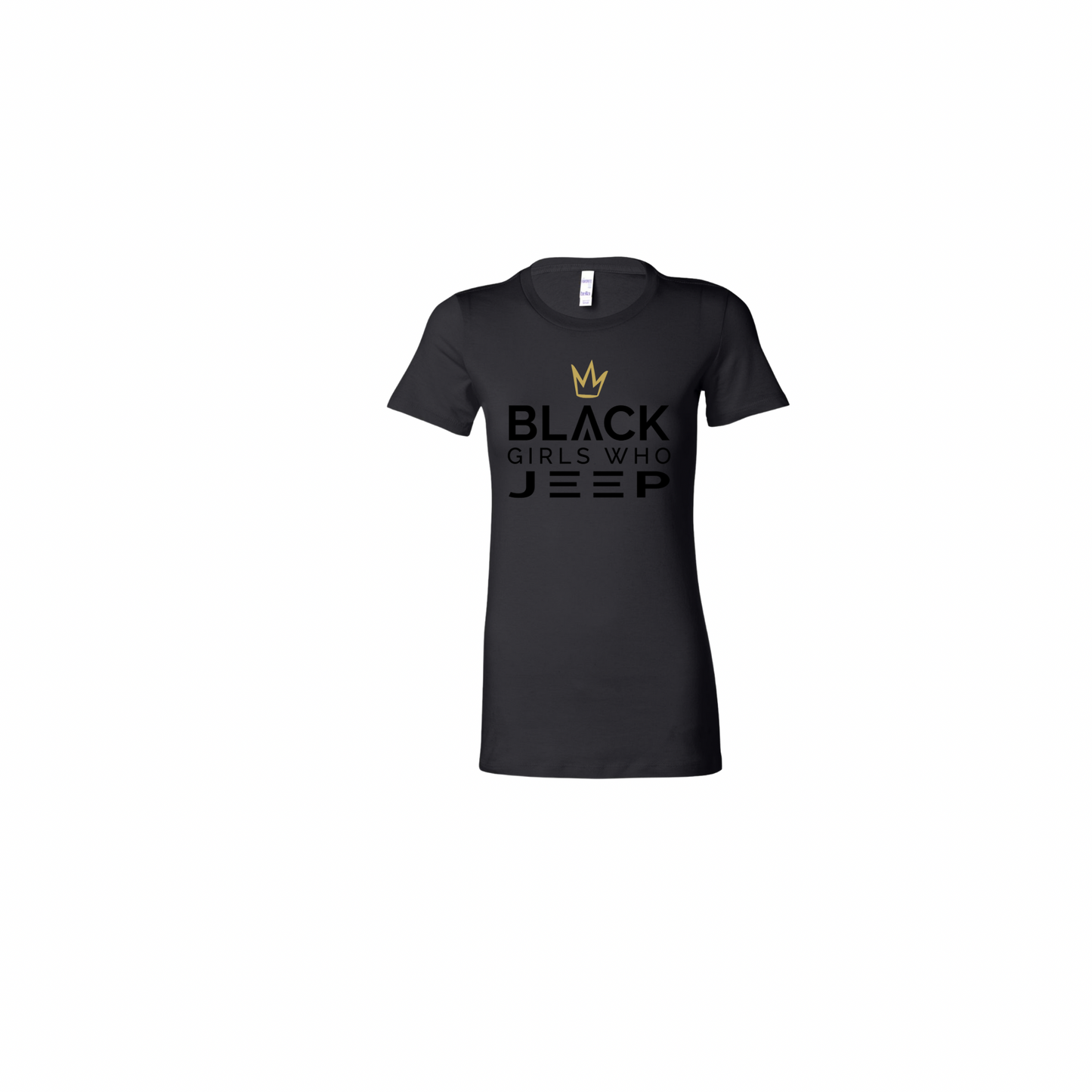 Black Girls Who Jeep Tee - Midnight Blacktop (Gold Crown / Black Logo / Black JEEP)