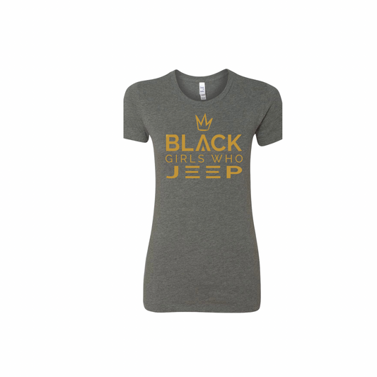 Black Girls Who Jeep Tee - Concrete Gray (Gold Crown / Gold Logo / Gold JEEP)